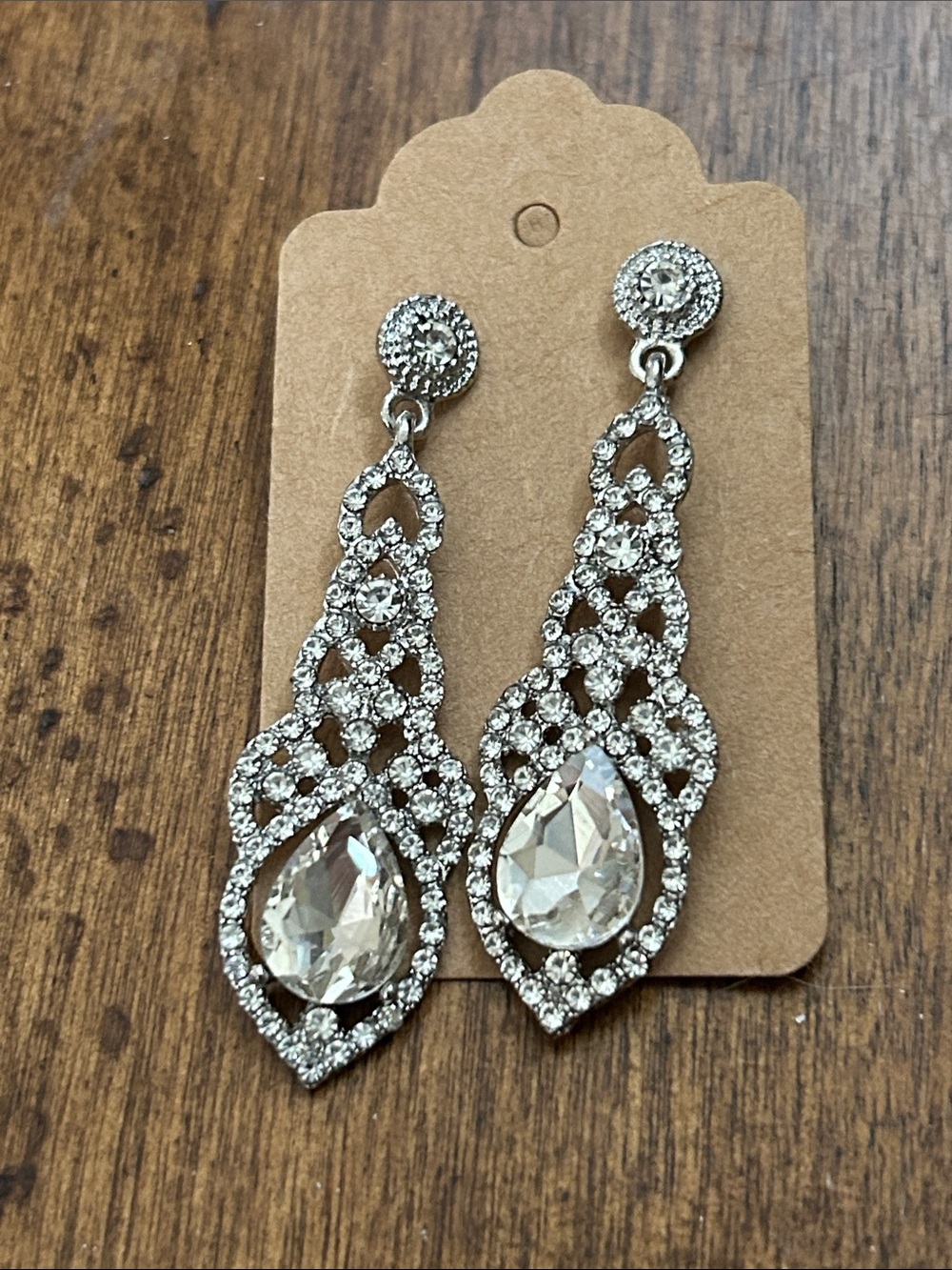 Elegant Crystal Teardrop Dangle Earrings - Clear/Silver